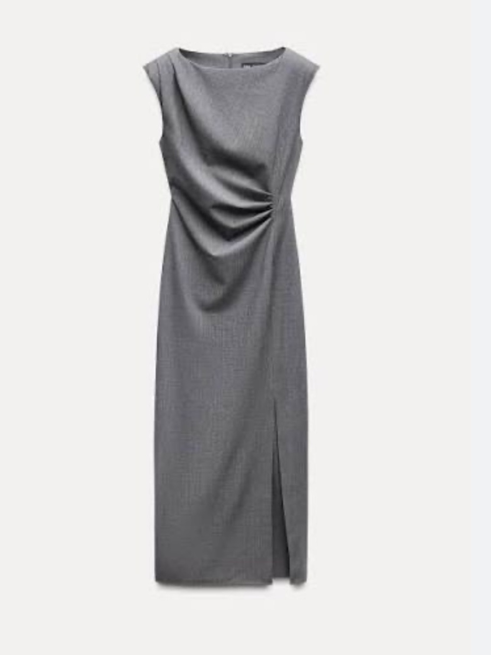 Zara Gray Sleeveless Ruched Midi Dress Size M BNWT